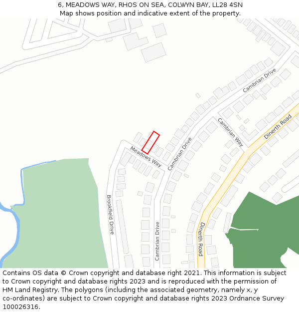 6, MEADOWS WAY, RHOS ON SEA, COLWYN BAY, LL28 4SN: Location map and indicative extent of plot