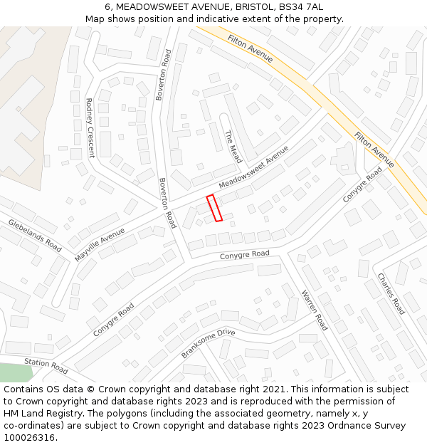 6, MEADOWSWEET AVENUE, BRISTOL, BS34 7AL: Location map and indicative extent of plot