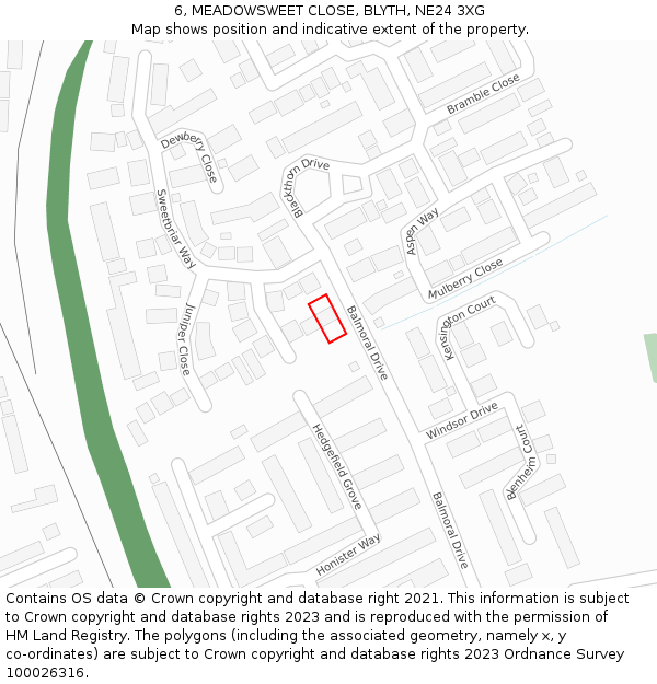 6, MEADOWSWEET CLOSE, BLYTH, NE24 3XG: Location map and indicative extent of plot