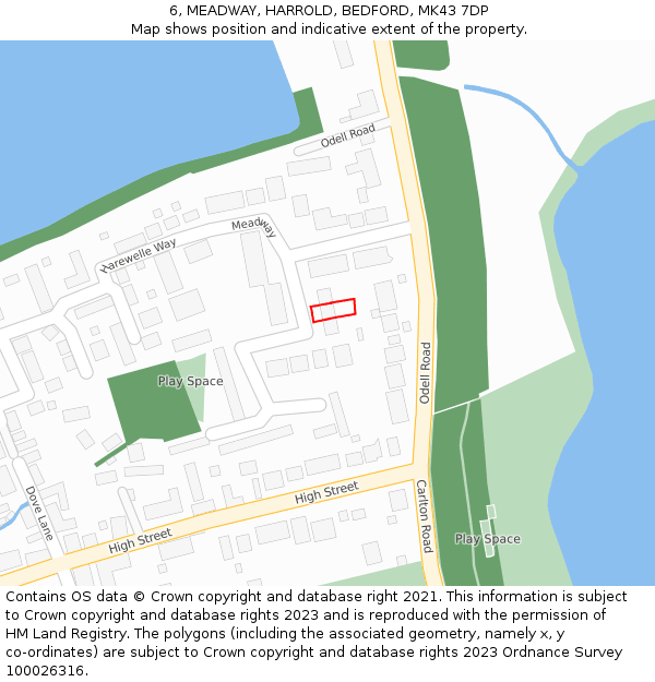 6, MEADWAY, HARROLD, BEDFORD, MK43 7DP: Location map and indicative extent of plot