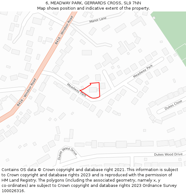 6, MEADWAY PARK, GERRARDS CROSS, SL9 7NN: Location map and indicative extent of plot