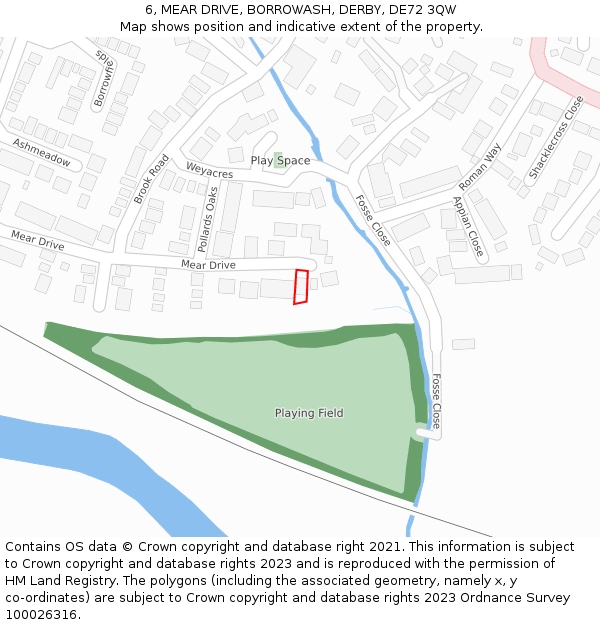 6, MEAR DRIVE, BORROWASH, DERBY, DE72 3QW: Location map and indicative extent of plot