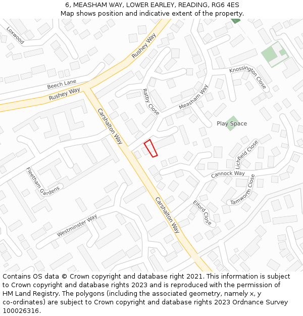 6, MEASHAM WAY, LOWER EARLEY, READING, RG6 4ES: Location map and indicative extent of plot