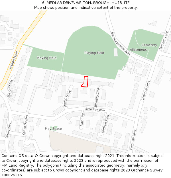 6, MEDLAR DRIVE, WELTON, BROUGH, HU15 1TE: Location map and indicative extent of plot