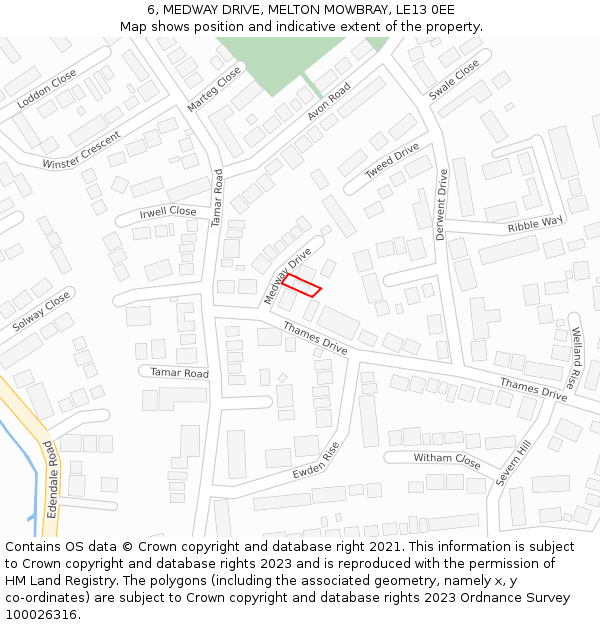 6, MEDWAY DRIVE, MELTON MOWBRAY, LE13 0EE: Location map and indicative extent of plot