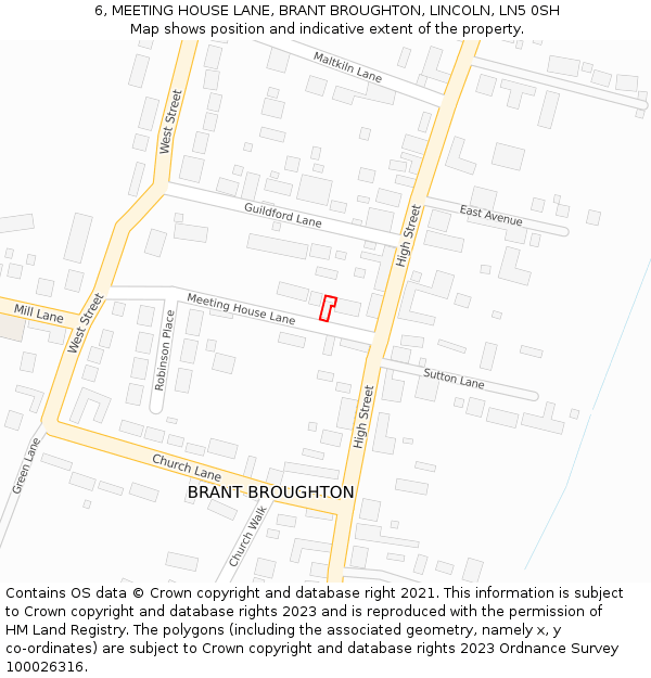 6, MEETING HOUSE LANE, BRANT BROUGHTON, LINCOLN, LN5 0SH: Location map and indicative extent of plot