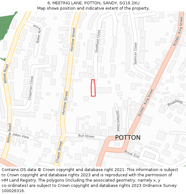 6, MEETING LANE, POTTON, SANDY, SG19 2XU: Location map and indicative extent of plot