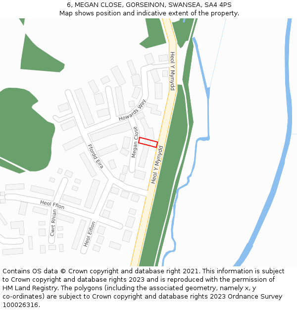 6, MEGAN CLOSE, GORSEINON, SWANSEA, SA4 4PS: Location map and indicative extent of plot