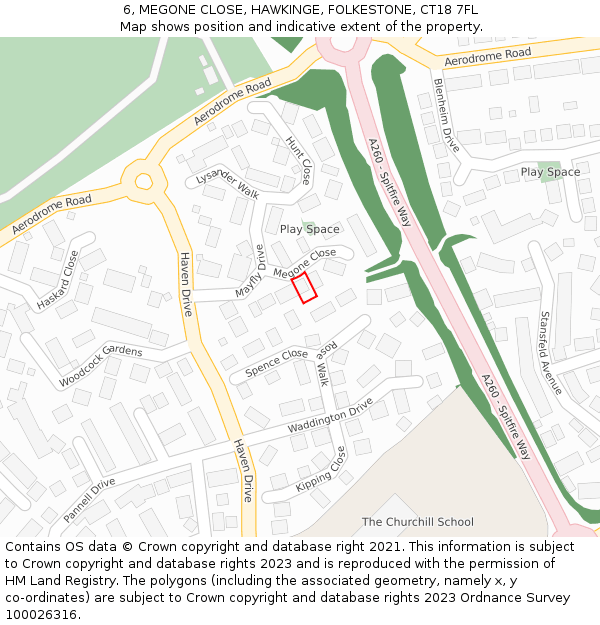 6, MEGONE CLOSE, HAWKINGE, FOLKESTONE, CT18 7FL: Location map and indicative extent of plot