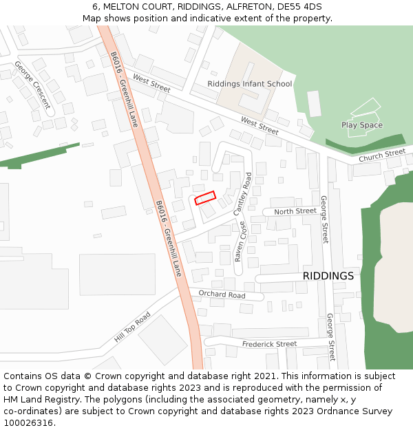 6, MELTON COURT, RIDDINGS, ALFRETON, DE55 4DS: Location map and indicative extent of plot