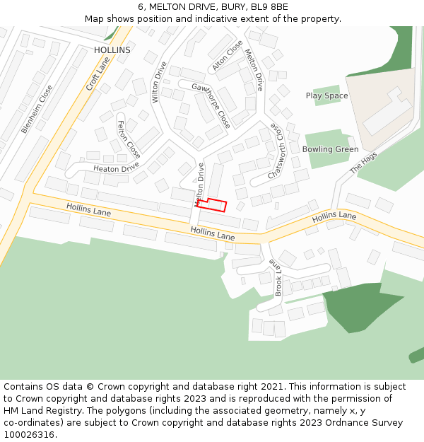 6, MELTON DRIVE, BURY, BL9 8BE: Location map and indicative extent of plot