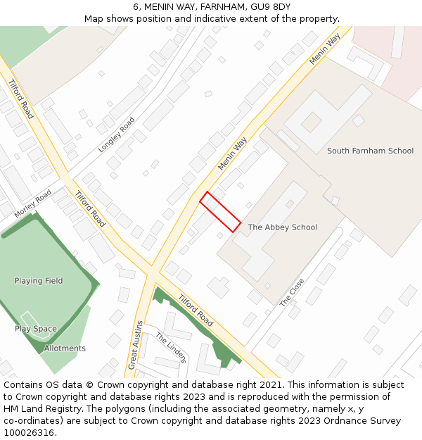 6, MENIN WAY, FARNHAM, GU9 8DY: Location map and indicative extent of plot