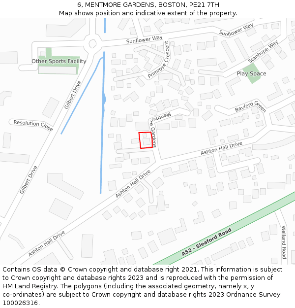 6, MENTMORE GARDENS, BOSTON, PE21 7TH: Location map and indicative extent of plot