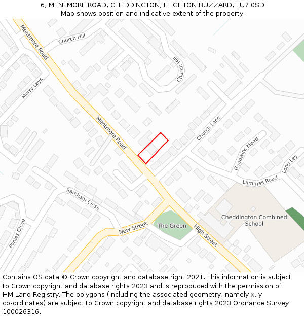 6, MENTMORE ROAD, CHEDDINGTON, LEIGHTON BUZZARD, LU7 0SD: Location map and indicative extent of plot