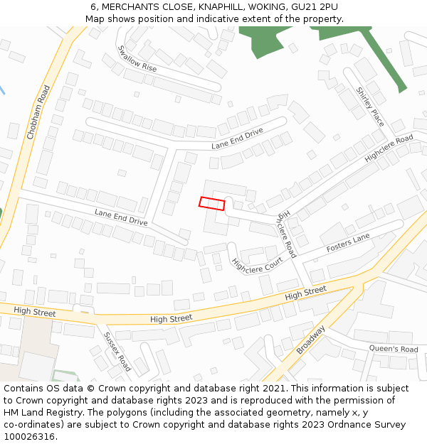 6, MERCHANTS CLOSE, KNAPHILL, WOKING, GU21 2PU: Location map and indicative extent of plot