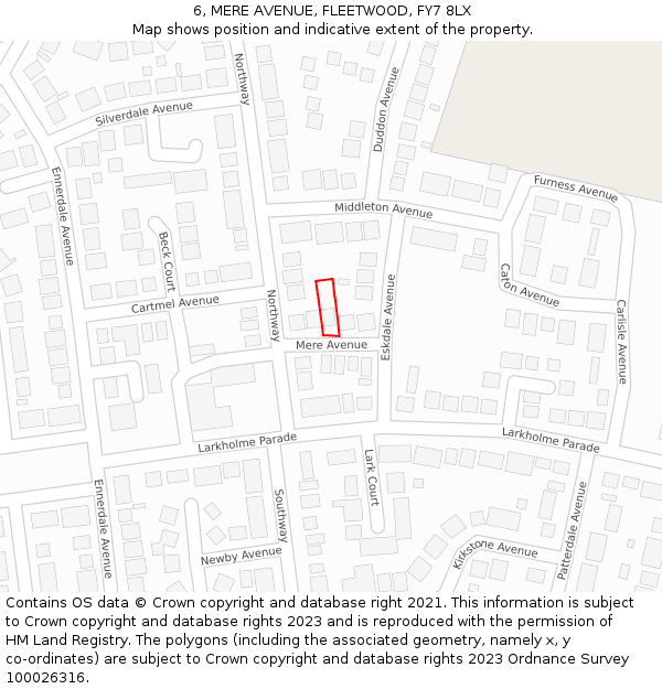 6, MERE AVENUE, FLEETWOOD, FY7 8LX: Location map and indicative extent of plot