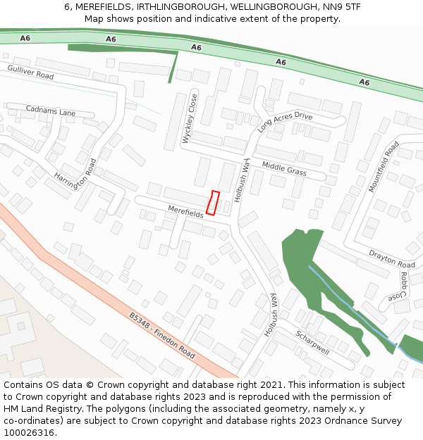 6, MEREFIELDS, IRTHLINGBOROUGH, WELLINGBOROUGH, NN9 5TF: Location map and indicative extent of plot