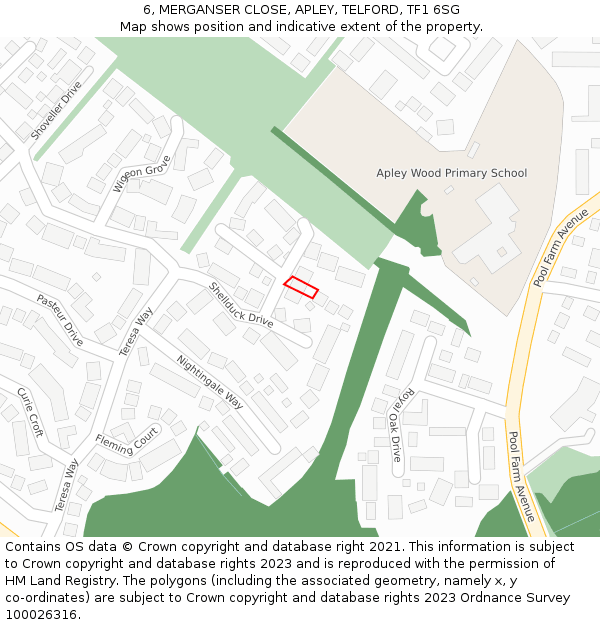 6, MERGANSER CLOSE, APLEY, TELFORD, TF1 6SG: Location map and indicative extent of plot