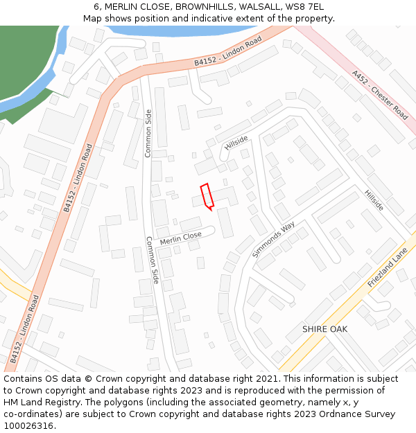6, MERLIN CLOSE, BROWNHILLS, WALSALL, WS8 7EL: Location map and indicative extent of plot