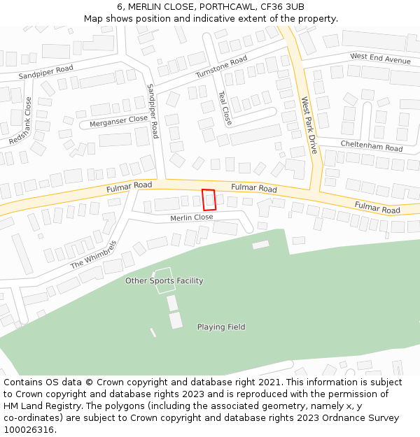 6, MERLIN CLOSE, PORTHCAWL, CF36 3UB: Location map and indicative extent of plot