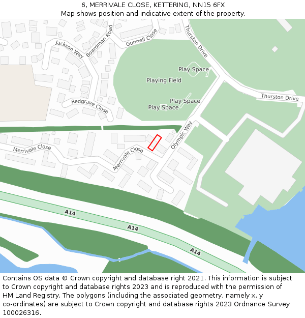 6, MERRIVALE CLOSE, KETTERING, NN15 6FX: Location map and indicative extent of plot