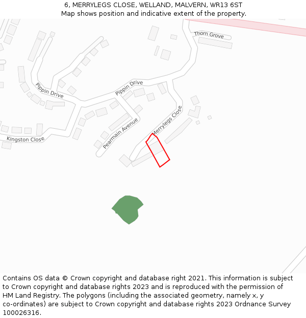 6, MERRYLEGS CLOSE, WELLAND, MALVERN, WR13 6ST: Location map and indicative extent of plot