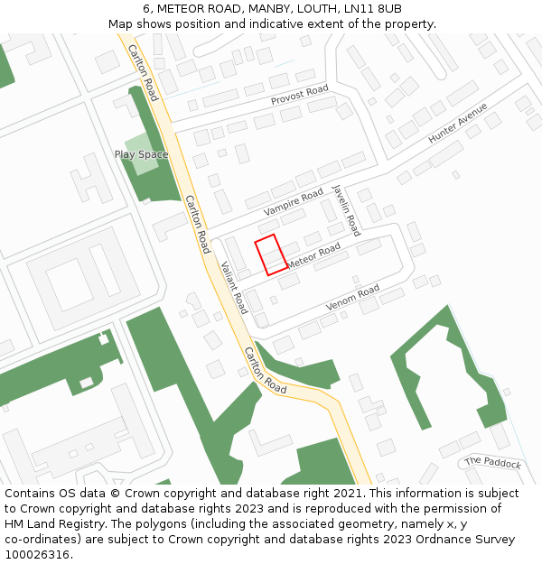 6, METEOR ROAD, MANBY, LOUTH, LN11 8UB: Location map and indicative extent of plot