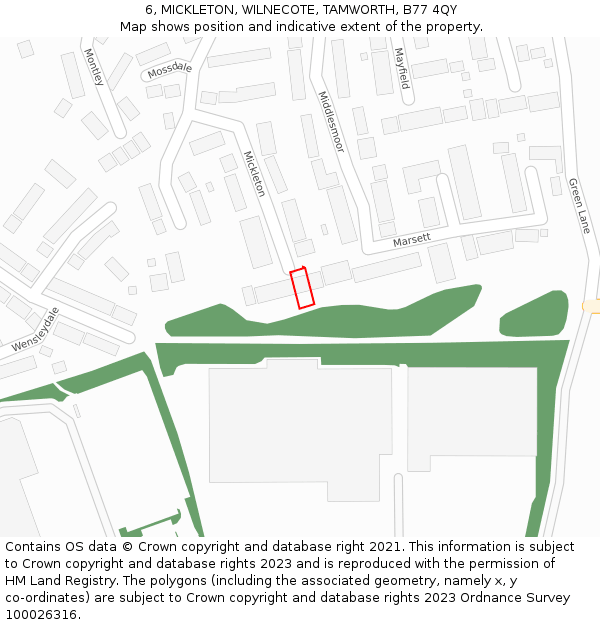 6, MICKLETON, WILNECOTE, TAMWORTH, B77 4QY: Location map and indicative extent of plot