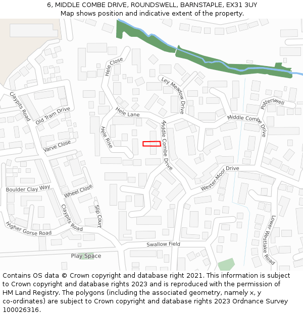 6, MIDDLE COMBE DRIVE, ROUNDSWELL, BARNSTAPLE, EX31 3UY: Location map and indicative extent of plot