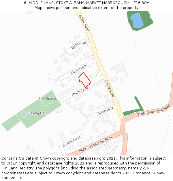6, MIDDLE LANE, STOKE ALBANY, MARKET HARBOROUGH, LE16 8QA: Location map and indicative extent of plot