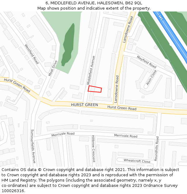 6, MIDDLEFIELD AVENUE, HALESOWEN, B62 9QL: Location map and indicative extent of plot