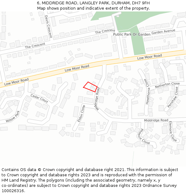 6, MIDDRIDGE ROAD, LANGLEY PARK, DURHAM, DH7 9FH: Location map and indicative extent of plot