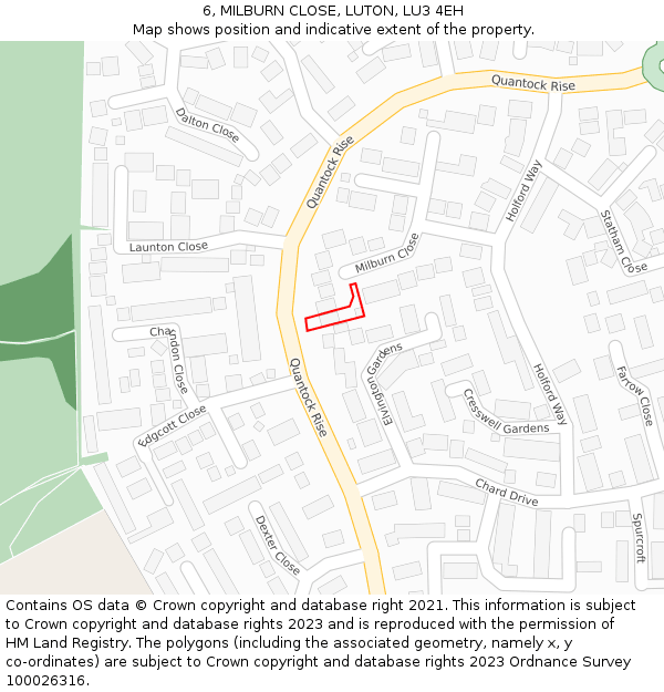 6, MILBURN CLOSE, LUTON, LU3 4EH: Location map and indicative extent of plot