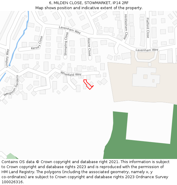 6, MILDEN CLOSE, STOWMARKET, IP14 2RF: Location map and indicative extent of plot
