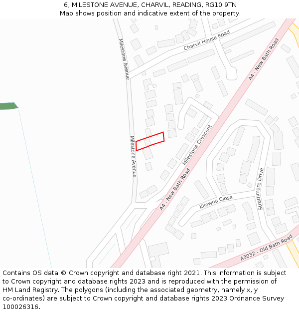 6, MILESTONE AVENUE, CHARVIL, READING, RG10 9TN: Location map and indicative extent of plot