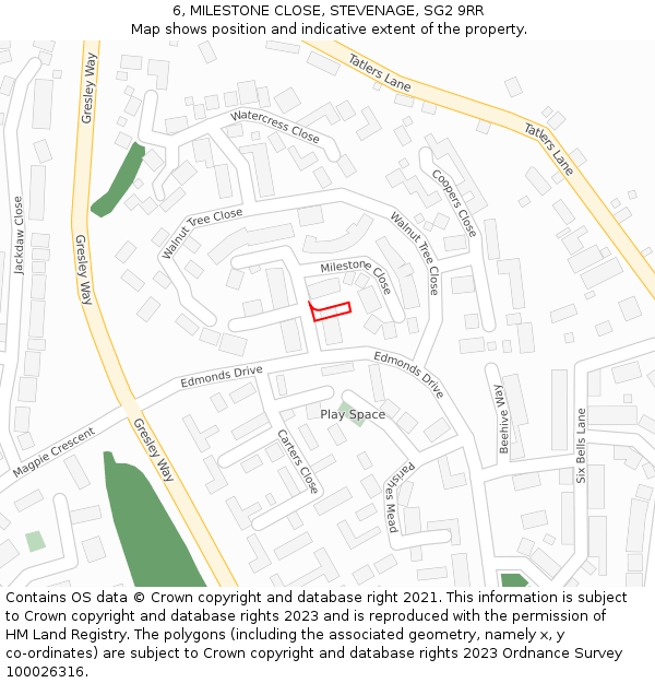 6, MILESTONE CLOSE, STEVENAGE, SG2 9RR: Location map and indicative extent of plot