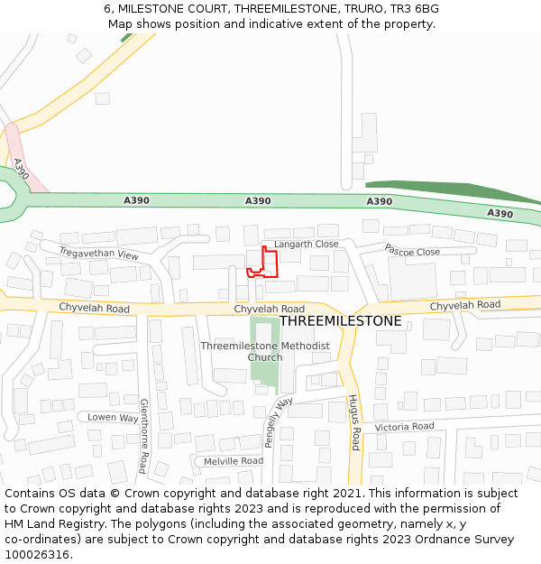 6, MILESTONE COURT, THREEMILESTONE, TRURO, TR3 6BG: Location map and indicative extent of plot