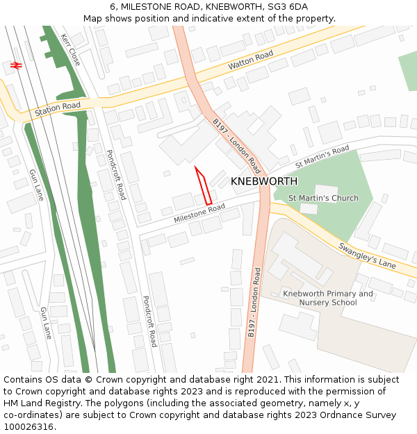 6, MILESTONE ROAD, KNEBWORTH, SG3 6DA: Location map and indicative extent of plot