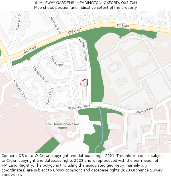 6, MILEWAY GARDENS, HEADINGTON, OXFORD, OX3 7XH: Location map and indicative extent of plot