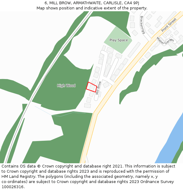 6, MILL BROW, ARMATHWAITE, CARLISLE, CA4 9PJ: Location map and indicative extent of plot