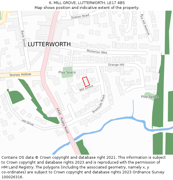6, MILL GROVE, LUTTERWORTH, LE17 4BS: Location map and indicative extent of plot