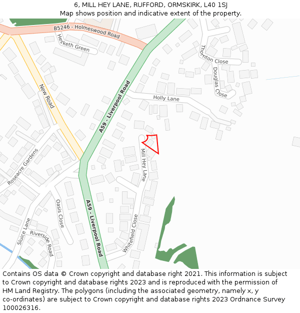 6, MILL HEY LANE, RUFFORD, ORMSKIRK, L40 1SJ: Location map and indicative extent of plot