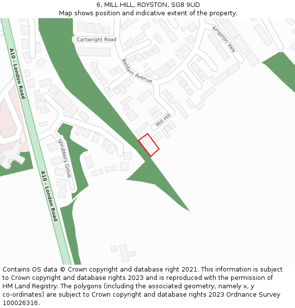 6, MILL HILL, ROYSTON, SG8 9UD: Location map and indicative extent of plot