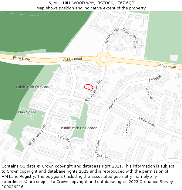 6, MILL HILL WOOD WAY, IBSTOCK, LE67 6QB: Location map and indicative extent of plot