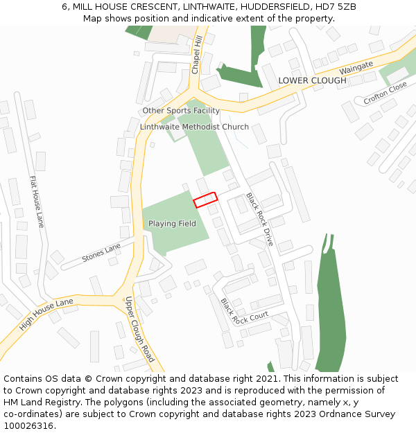 6, MILL HOUSE CRESCENT, LINTHWAITE, HUDDERSFIELD, HD7 5ZB: Location map and indicative extent of plot