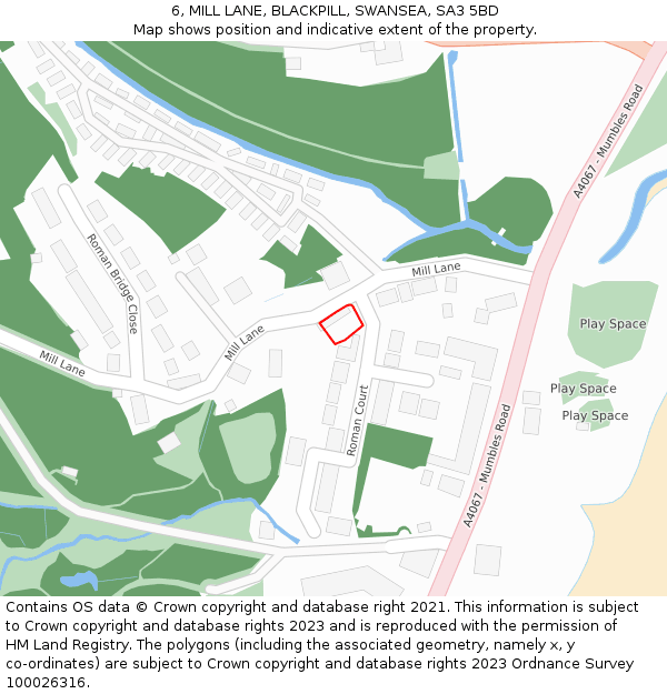 6, MILL LANE, BLACKPILL, SWANSEA, SA3 5BD: Location map and indicative extent of plot