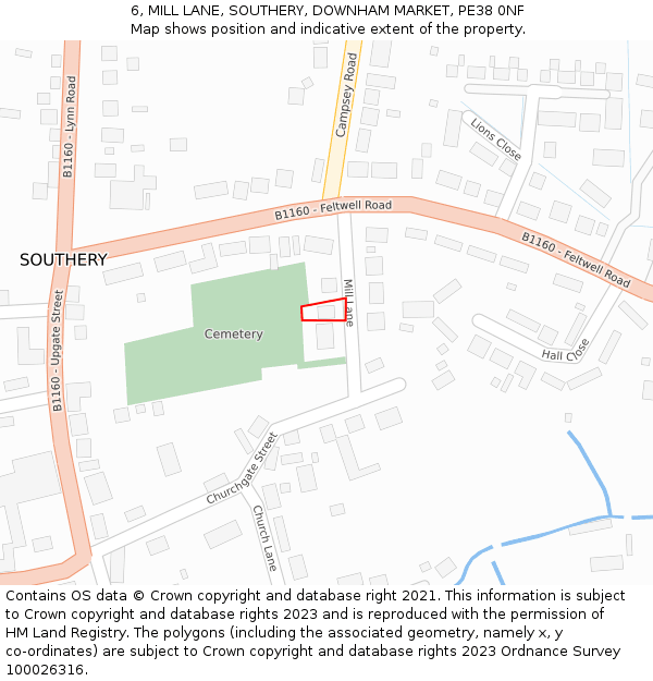 6, MILL LANE, SOUTHERY, DOWNHAM MARKET, PE38 0NF: Location map and indicative extent of plot