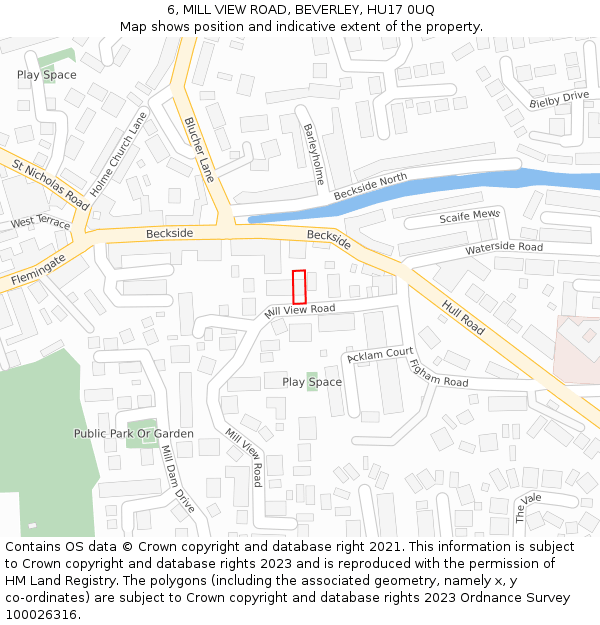 6, MILL VIEW ROAD, BEVERLEY, HU17 0UQ: Location map and indicative extent of plot