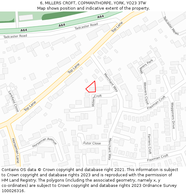 6, MILLERS CROFT, COPMANTHORPE, YORK, YO23 3TW: Location map and indicative extent of plot