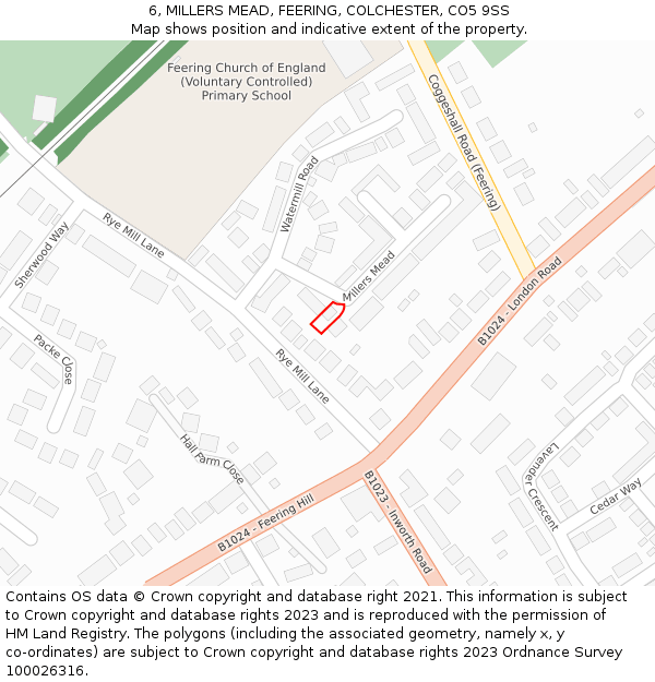 6, MILLERS MEAD, FEERING, COLCHESTER, CO5 9SS: Location map and indicative extent of plot